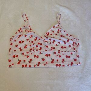 White, red and green floral spaghetti strap crop top